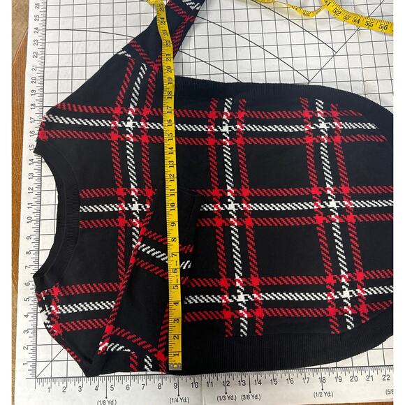 Express 90s 3/4 Sleeve Black Red White Plaid Festive Holiday Sweater Women XS - Picture 7 of 7